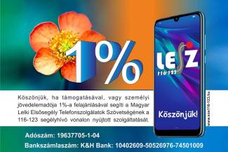 Köszönjük, ha támogatja a Magyar Lelki Elsősegély Telefonszolgálatok Szövetségének tevékenységét az adója 1 %-ával!